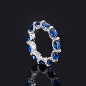 925 sterling <span class=keywords><strong>Silver</strong></span> <span class=keywords><strong>Stackable</strong></span> CZ Cubic Zirconia Ring 6x4 mét hình bầu dục-cắt Eternity ban nhạc cổ điển Rhodium mạ cho đám cưới và bên - Product Image 5