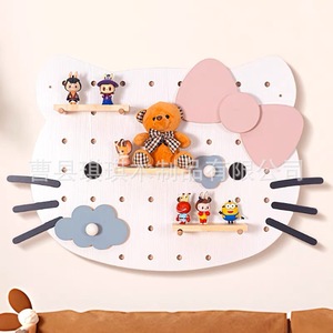 Hello Kitty Cat Wooden Pegboard <b>Wall</b> <b>Shelf</b> Adjustable Storage Organizer For Children's Room Decor - Product Image 1