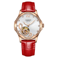Jam Tangan Pintar Mekanik Kuarsa Miyota Stainless Steel dengan Logo Kustom untuk Wanita, Desain Bunga Kerangka Mewah dengan Kotak.