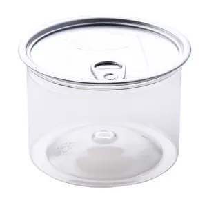 6oz 200ml clear plastic container PET see through jar with customize logo stickers on black white lid