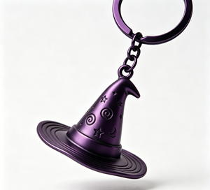 Purple Metal Witch Hat Key Chain Engraved Pendant <b>Keyring</b> Halloween Gift Accessory - Product Image 2