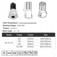 Plafonnier commercial encastré 5W 7W 9W 12W 15W, spot LED COB dimmable, projecteur mural anti-éblouissement