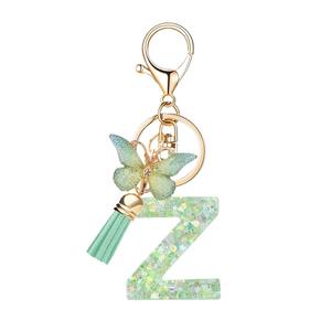 Alfabeto letra inicial llavero lindo mariposa resina llavero anillo bolsa mochila encanto coche colgante mujeres niñas regalo - Product Image 4