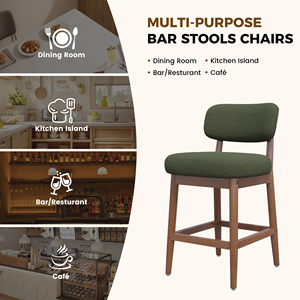 Tabourets de bar modernes avec revêtement en bouclette, structure en bois massif, design mi-siècle, hauteur de comptoir, pour bar à domicile, salle à manger, atelier - Product Image 3