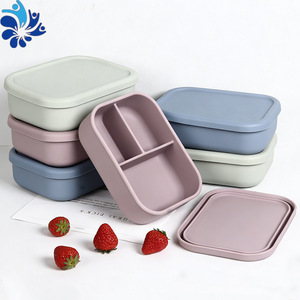 5 <b>Compartment</b> Silicone <b>Lunch</b> <b>Box</b> Microwave Safe Food Grade Rectangle Solid Color For Office Use - Product Image 5