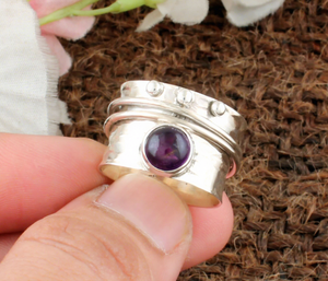 925 Sterling Silver Classic Amethyst <b>Spinner</b> <b>Ring</b> Anxiety Natural Purple Gemstone Fidget Band Meditation Jewelry Wedding Party - Product Image 1