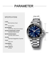 Montres de sport de luxe en acier inoxydable, montres automatiques de plongée pour hommes, montres de plongée 30 atm, logo personnalisé, montre de plongée