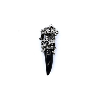 Yunnique Dragon Tooth Animal Zodiac Pendant Necklace Stainless Steel Black Gemstone Unisex Gift Jewelry - Product Image 2