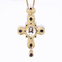 ZD075 Nouveau Pectoral de Prêtre Orthodoxe Grec en Alliage de Zinc Plaqué Or 18K avec Collier et Diamant Carré en Cristal Coloré