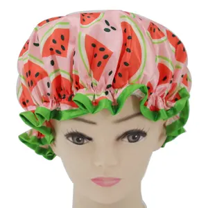 QUIET GIRL bonnet de douche pour bébé pastèque de haute qualité Bonnet de douche imperméable personnalisé réutilisable en satin avec élastique