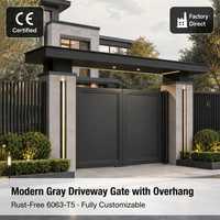 Portail d'entrée moderne en aluminium gris avec auvent, certifié CE, résistant aux UV, sur mesure, thermolaqué, antirouille, pour villa, OEM