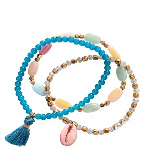 Women's Bohemia Beaded <b>Bracelet</b> Set with Shell Tassel Gold Plated Glass <b>Beads</b> Handmade Eco-Friendly Stackable Jewelry Gift - Product Image 1