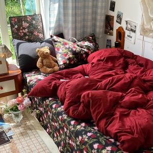 Parure de lit style américain 3/4 pièces, imprimé floral, housse de <span class=keywords><strong>couette</strong></span> douce INS, drap plat uni, taie d'oreiller, linge de lit pour la maison - Product Image 5