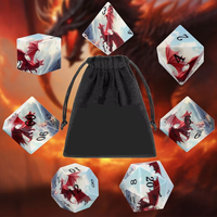 Nouvel ensemble de dés polyédriques DND7 en acrylique avec impression UV et sac en flanelle pour le jeu de table Dungeons and Dragons