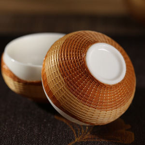 Handmade Bamboo Woven <b>Tea</b> <b>Set</b> Porcelain Teapot Xishi Style With Cups Gift Box - Product Image 4