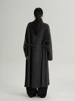 Manteau long en laine haut de gamme élégant pour femme, col montant, style décontracté double face, nouvelle collection hiver, couleur gris teint