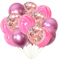 Ensemble de 15 ballons en latex agate métallisée marbrée confettis paillettes pour décoration de fête d'anniversaire mariage saint valentin