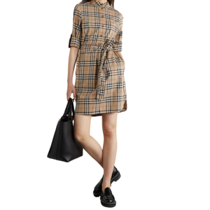 Bán Buôn Phụ Nữ Đáng Yêu Giản Dị Ngắn Tay Áo Ren-up Sọc In Mini Áo Váy Phụ Nữ T-Shirt Ăn Mặc Với Túi - Product Image 2