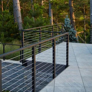 Fence Railing Customized Black Modern Stainless Steel Fence Post For Exterior Deck Railing Cable Handrail System