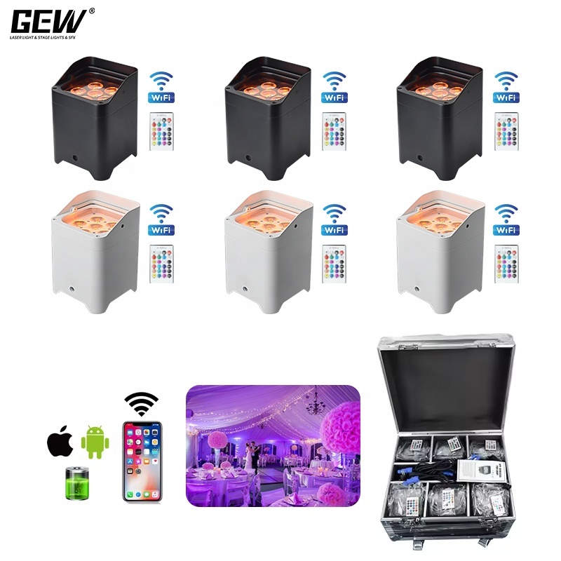 6pcs Flight Case 6x18 Wireless Battery Uplights LED Par Light Stage Lights for Wedding Bar