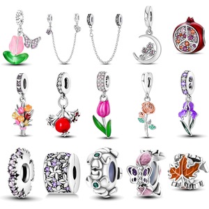 Tulip Rose <b>Safety</b> <b>Chain</b> Charm Beads Copper Silver Plated CZ Enamel Charms For DIY Bracelet Gift - Product Image 1