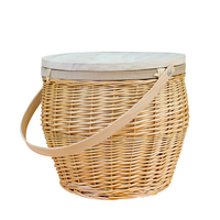 Panier de pique-nique en osier tissé à la main, livré avec une poignée de couvercle, rangement pour le sac