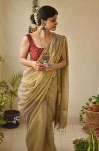 Impresionante Sari de Lino Azul Océano para Mujer, Ideal para Ocasiones Festivas, Ceremonias de Boda y Eventos Nocturnos, Atuendo de la India - Product Image 3