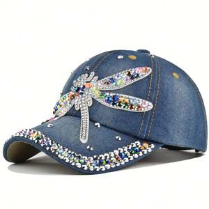 Fabricante Washed Dad Hat Bling Washed Denim Gorra de béisbol al aire libre Ajustable 6-Panel Denim Gorra de béisbol con diamantes de imitación - Product Image 5