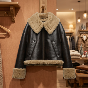 Veste bomber d'hiver pour femme de qualité supérieure, en fausse fourrure, doublée de laine, parka écologique, coupe-vent, tissée, à blocs de couleur, 100% polyester - Product Image 3