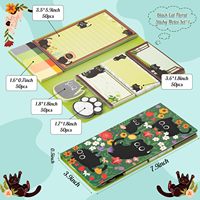 Set de Notas Adhesivas con Diseño de Gato Negro, Bloc de Notas Floral Kawaii con Separadores, Material Escolar y de Oficina, Regalo para Niñas