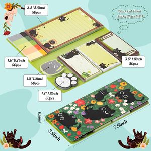 Set di Blocchetti Adesivi Gatto Nero Carino, Kit Memo Pad Floreale Kawaii con Linguette Indice, Forniture per Scuola e Ufficio, Regalo per Ragazze - Product Image 5