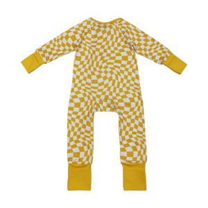 RTS, venta al por mayor, mameluco amarillo de manga larga con cremallera a cuadros para niñas, ropa de diseño de primavera y otoño - Product Image 3