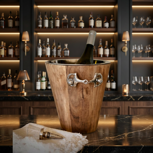 Seau à vin en bois avec bordure métallique et poignée en forme de mors d'équitation, refroidisseur de table rustique pour la décoration de la maison et des restaurants - Product Image 5