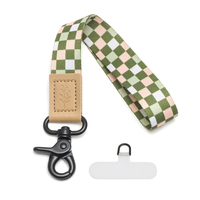 OEM ODM Groothandel Geruite Plaid Telefoon Polsbandje Patch Korte Handriem Afneembare Metalen Haak Polsbandje