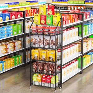 Heavy-Duty 5-Tier đen kim loại snack Rack hiển thị đứng thân thiện với môi bán lẻ Kệ bánh xe móc cho nhà bếp giá - Product Image 4