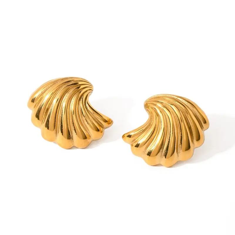 fashion jewelry trendy 18k gold plated stainless steel c shape pearl stud earring for women enamel earrings