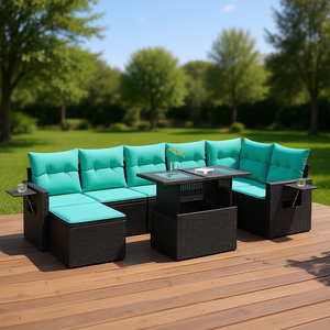 Set di divani da giardino in polyrattan nero da 8 pezzi con cuscini, mobili da esterno - Product Image 2