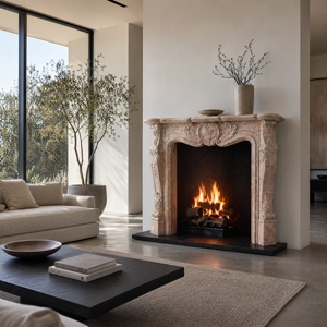 Cheminée en marbre personnalisée, moderne, sculptée à la main, luxueuse, beige, avec manteau de cheminée en marbre et cadre de cheminée en marbre - Product Image 6