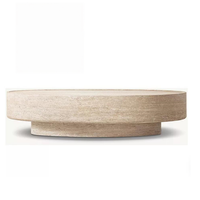 Table basse ronde minimaliste en travertin, table basse moderne en pierre naturelle pour l'ameublement intérieur