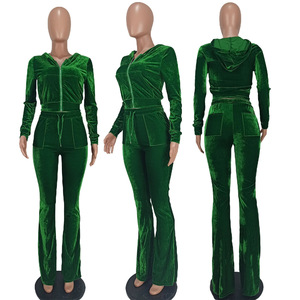 Conjunto Deportivo de Dos Piezas de Terciopelo para Mujer, con Logotipo Personalizado, Sudadera con Cierre y <span class=keywords><strong>Pantalones</strong></span> con Cordón, Corte Ajustado, Ropa Casual para Estar en Casa, Listo para Enviar - Product Image 5