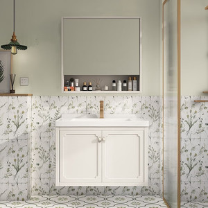 New French style white storage <b>mirror</b> cabinet bathroom cabinet with LED <b>mirror</b> cabinet white sink - Product Image 6