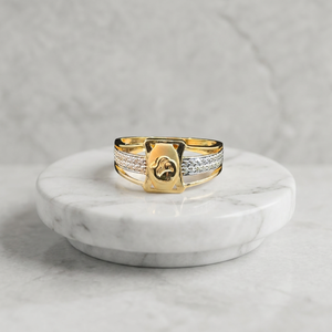 Stylish gold mens <b>ring</b> with unique emblem design and diamond side accents luxury <b>statement</b> jewelry for modern fashion - Product Image 1