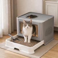 Bac à litière pour chat rectangulaire en plastique anti-éclaboussures moderne, 20L, grand format, entièrement fermé, type tiroir manuel, toilette pour chat pliable