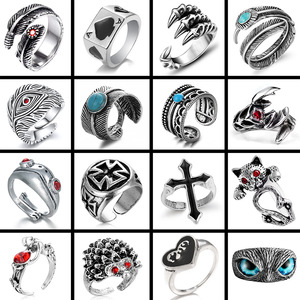 Anillos Vintage Punk de Aleación con Calavera de Demonio y Serpiente, Estilo Gótico Biker, Ajustables para Hombre con Esqueleto, Calavera, Ojo del Diablo y <span class=keywords><strong>Garra</strong></span> de Dragón Chino - Product Image 5