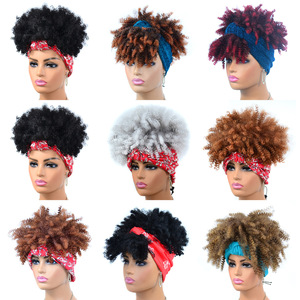 Perruques à bandeau bouclées crépues <span class=keywords><strong>pour</strong></span> femmes noires, boucles <span class=keywords><strong>afro</strong></span>, perruques blondes avec <span class=keywords><strong>foulard</strong></span>, perruque cosplay bouclée naturelle, <span class=keywords><strong>cheveux</strong></span> synthétiques - Product Image 2