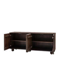 Buffet rétro à 4 portes en bois massif cintrées, finition noyer, meuble de rangement pour salon