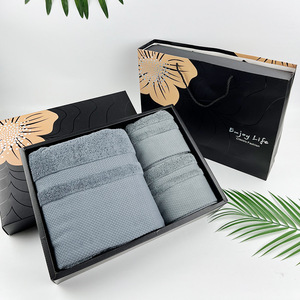 Towel <b>Gift</b> Set 3 Piece Blue Cotton Bath Towel With <b>Box</b> And Tote Bag Personalized Customization Business <b>Gift</b> - Product Image 4