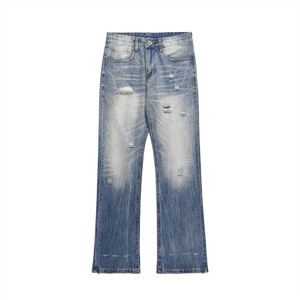 Pantalon ample droit à jambes larges pour hommes, pantalon style américain, jeans déchirés dégradés, mode de rue haute, jeans ciré en denim moyen pour hommes - Product Image 1