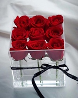 Boîte à fleurs en acrylique clair, 9 trous, transparente, coffret avec couvercle, pour la saint valentin, cadeau pour mère et femme, vente en gros,