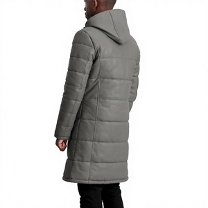 Manteau long à capuche pour homme, épais, matelassé, fermeture éclair sur le devant, gris, coupe classique - Product Image 2